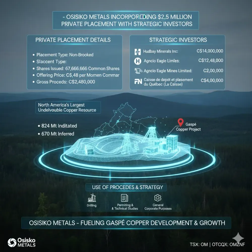 Osisko Metals Announces Closing of $32.5 Million Private Placement With Strategic Investors