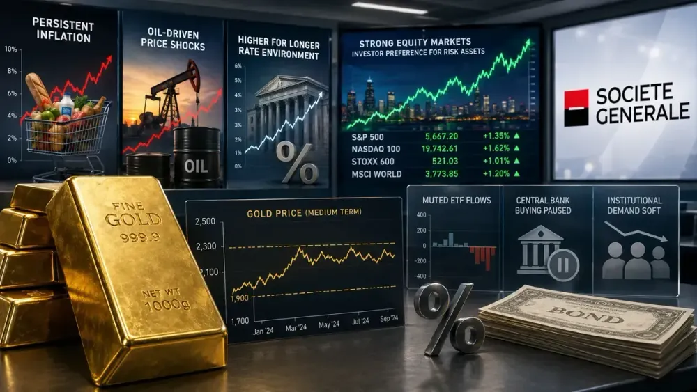 Persistent inflation, oil-driven price shocks and higher-for-longer rates will cap gold’s medium-term upside – SocGen