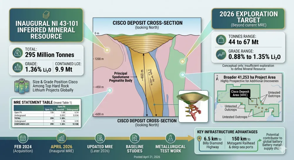 Q2 Metals Announces Inferred Mineral Resource Estimate on the Cisco Lithium Project with 295 Million Tonnes Grading 1.36% Li₂O