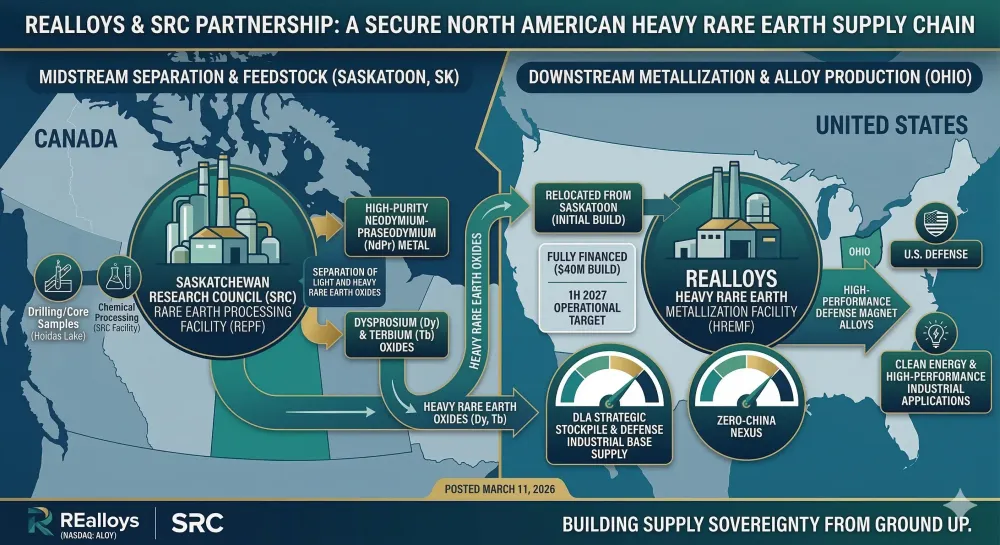 REalloys Announces Fully Financed Buildout of the Largest Heavy Rare Earth Metallization Facility Outside China, in Partnership with the Saskatchewan Research Council