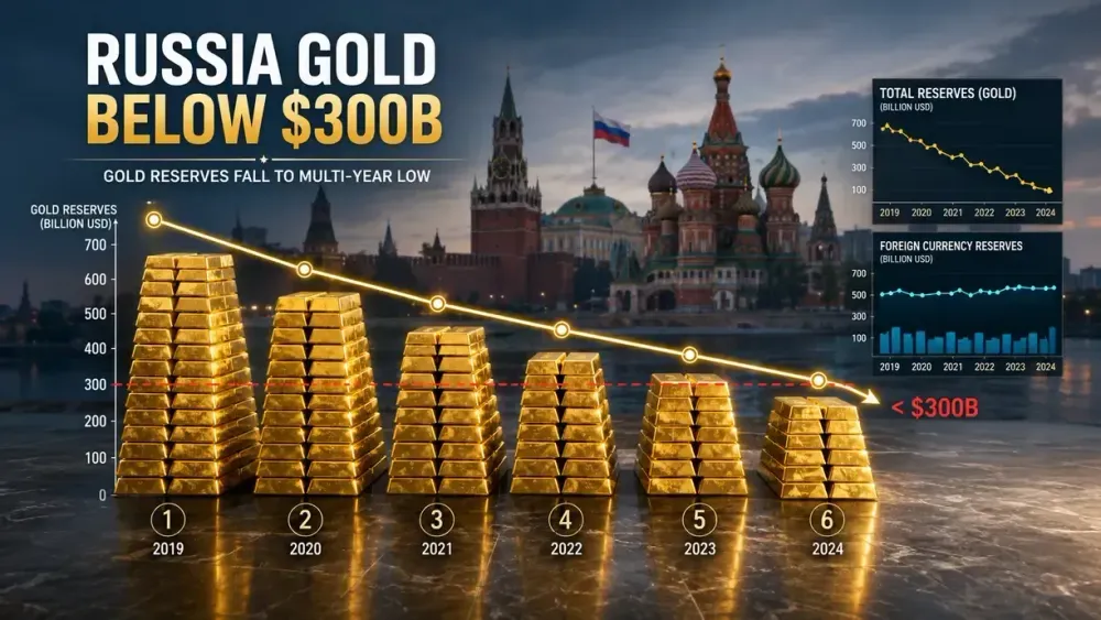 Russia’s gold reserves fall below $300 billion in June after sixth straight monthly decline