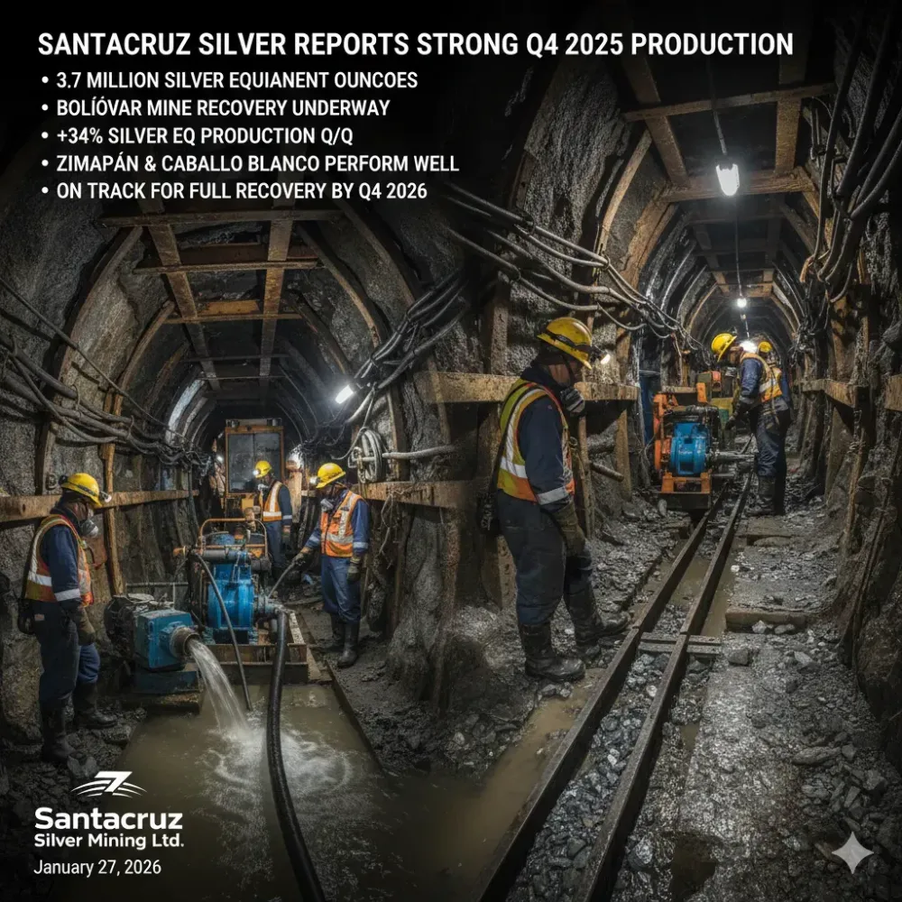 Santacruz Silver Produces 3,739,019 Silver Equivalent Ounces in Q4 2025, Comprised of 1,343,607 Ounces of Silver, 23,846 Tonnes of Zinc, 3,000 Tonnes of Lead, and 287 Tonnes of Copper