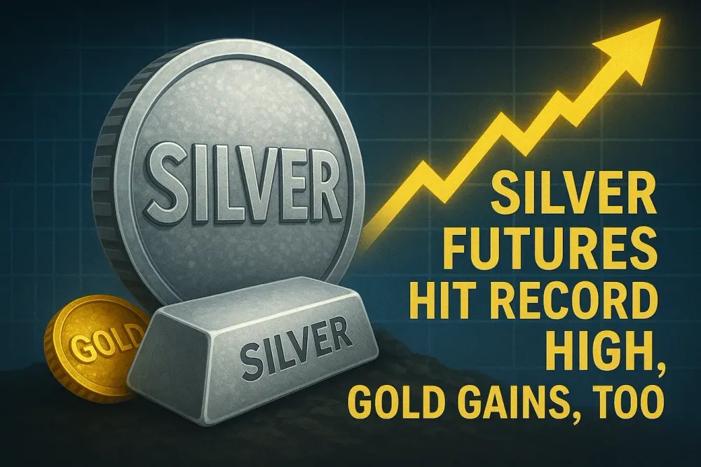 Silver futures hit record high, gold gains, too