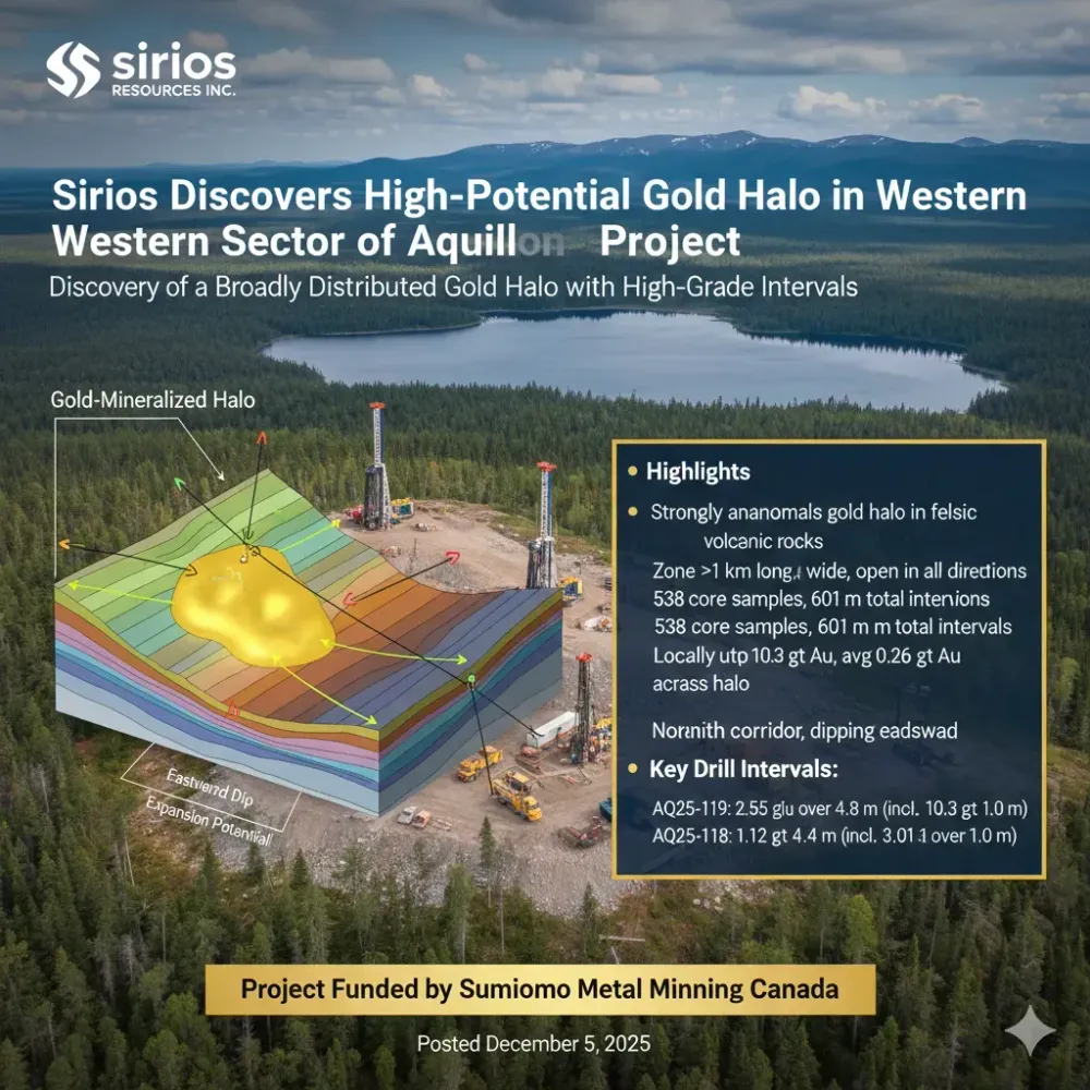 Sirios Discovers High-Potential Gold Halo in Western Sector of Aquilon Project in Eeyou Istchee James Bay, Quebec