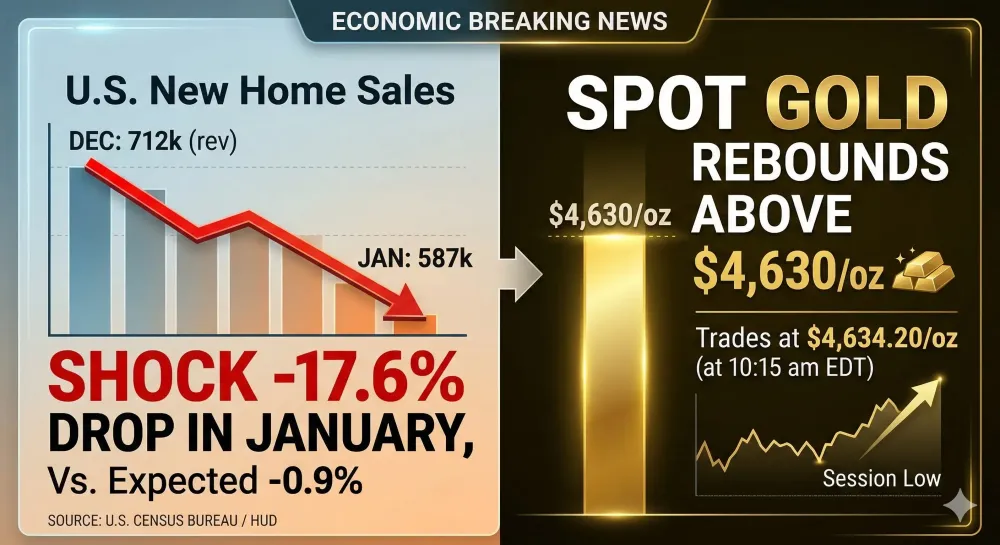 Spot gold back above $4,630/oz after U.S. new home sales post shock -17.9% drop in January