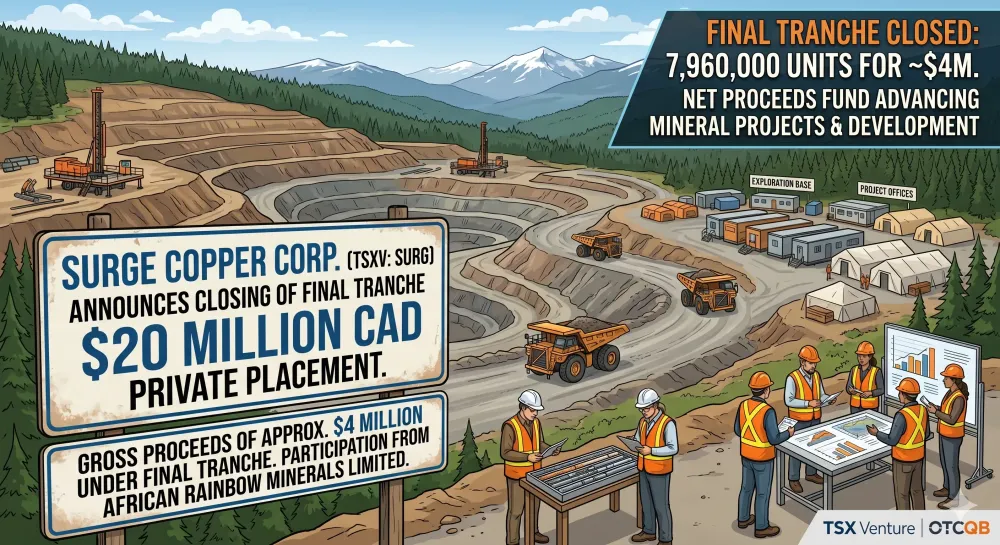 Surge Copper Announces Closing of Final Tranche of $20 Million Private Placement