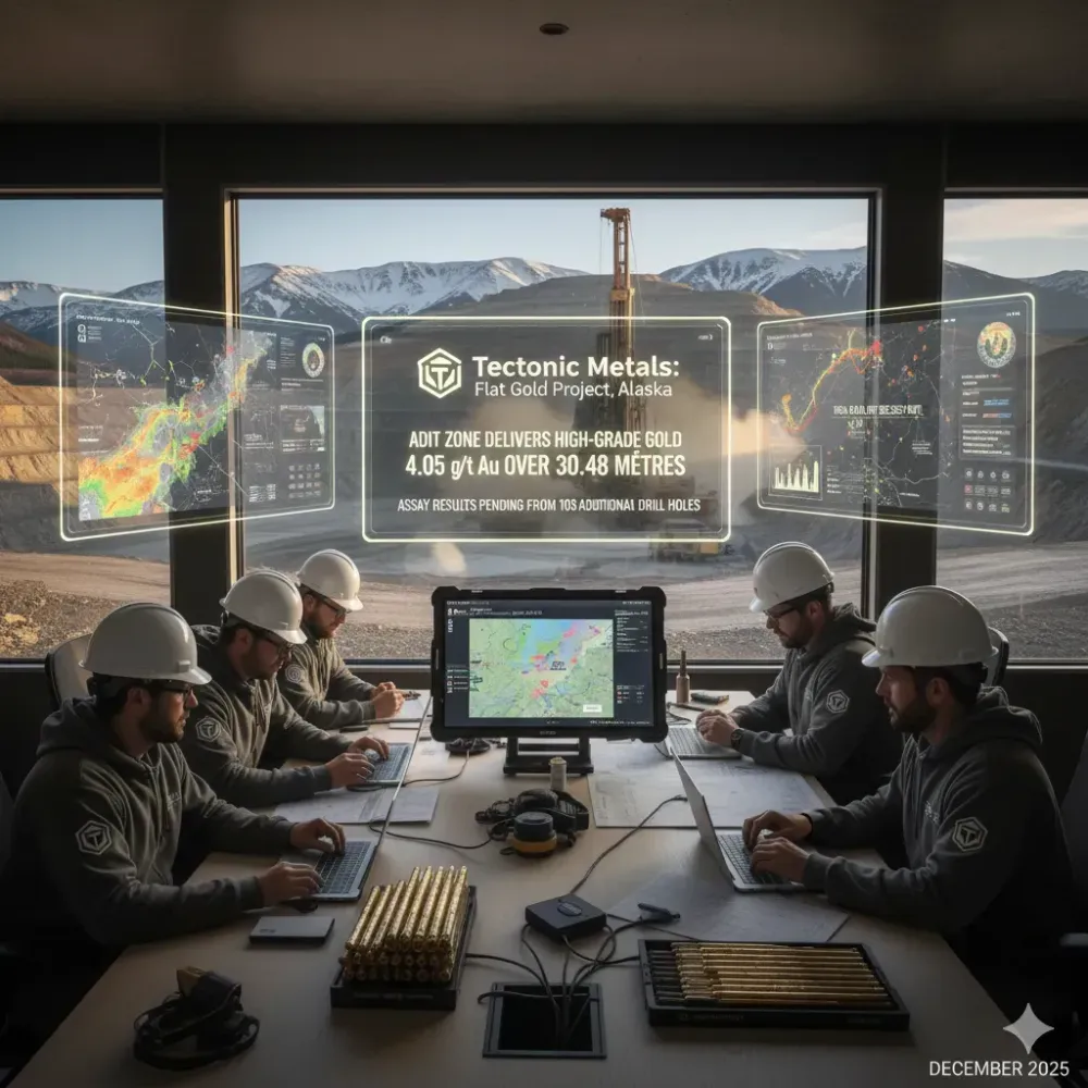 Tectonic Metals Drills 4.05 g/t Au Over 30.48 Meters, Including 8.84 g/t Au Over 13.72 Metres at Flat Gold Project, Alaska