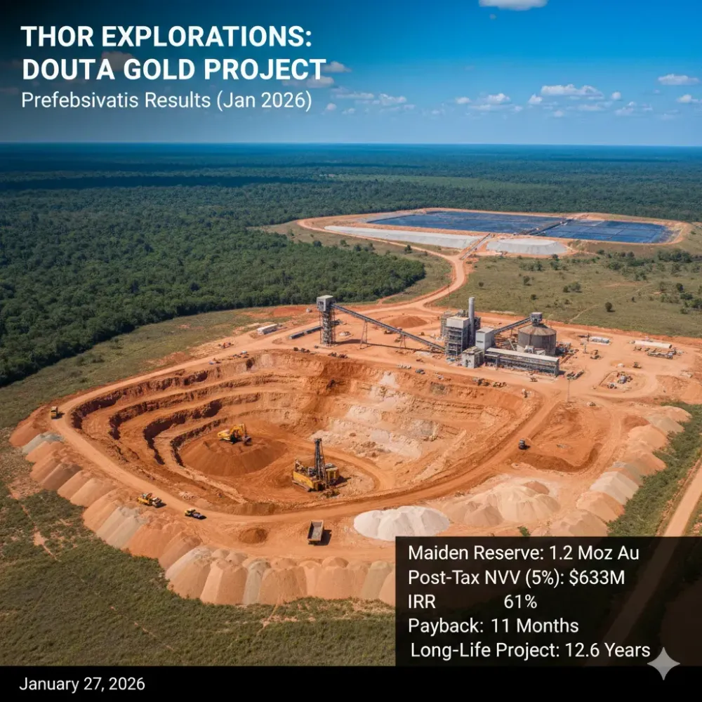 Thor Explorations advances Douta gold project with strong prefeasibility results