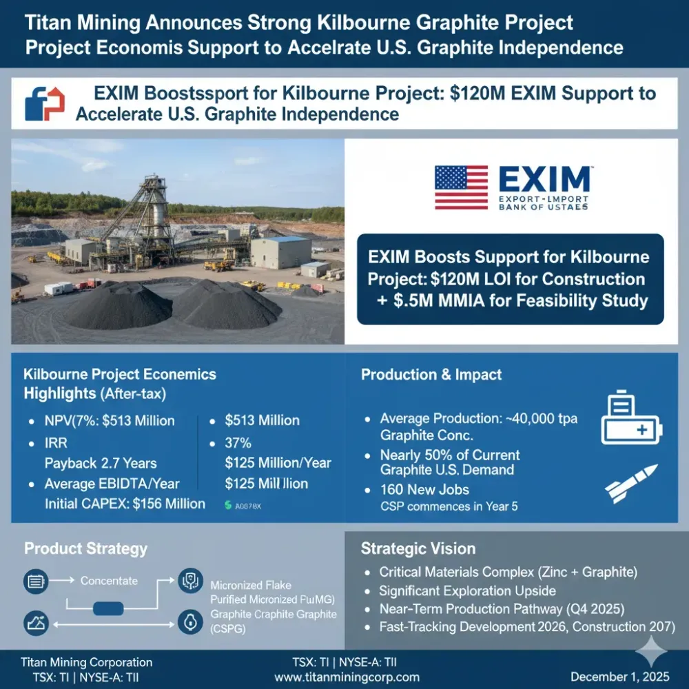 Titan Mining Announces Strong Kilbourne Graphite Project Economics and Expanded U.S EXIM Support to Accelerate U.S. Graphite Independence