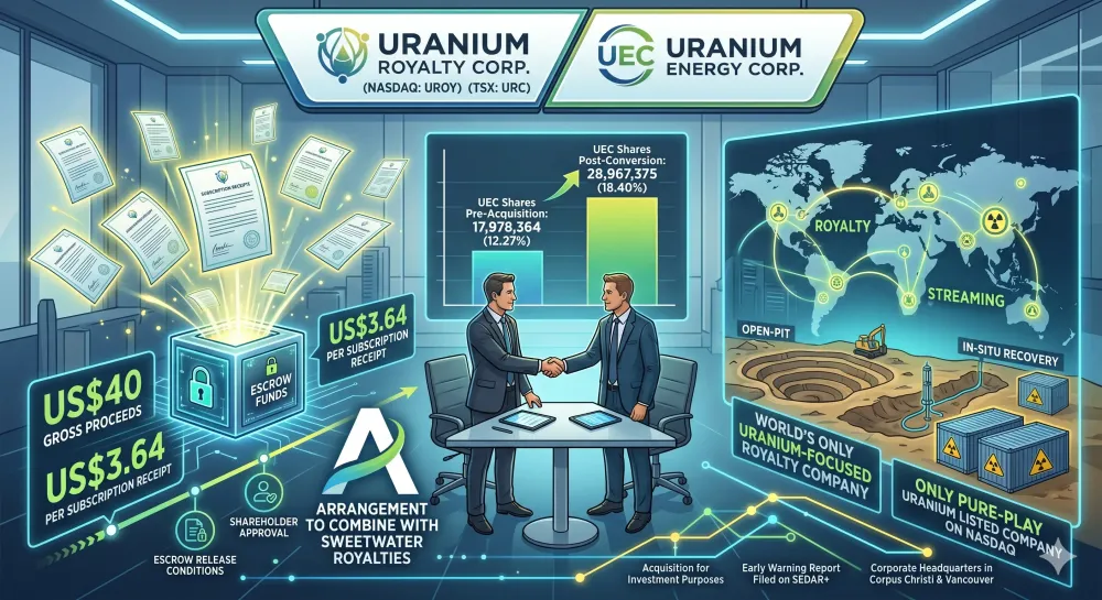 URANIUM ROYALTY ANNOUNCES CLOSING OF SUBSCRIPTION RECEIPT PRIVATE PLACEMENT