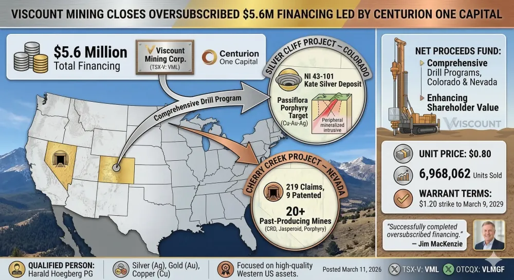Viscount Mining Announces Closing of Oversubscribed $5.6 Million Financing Led by Centurion One Capital