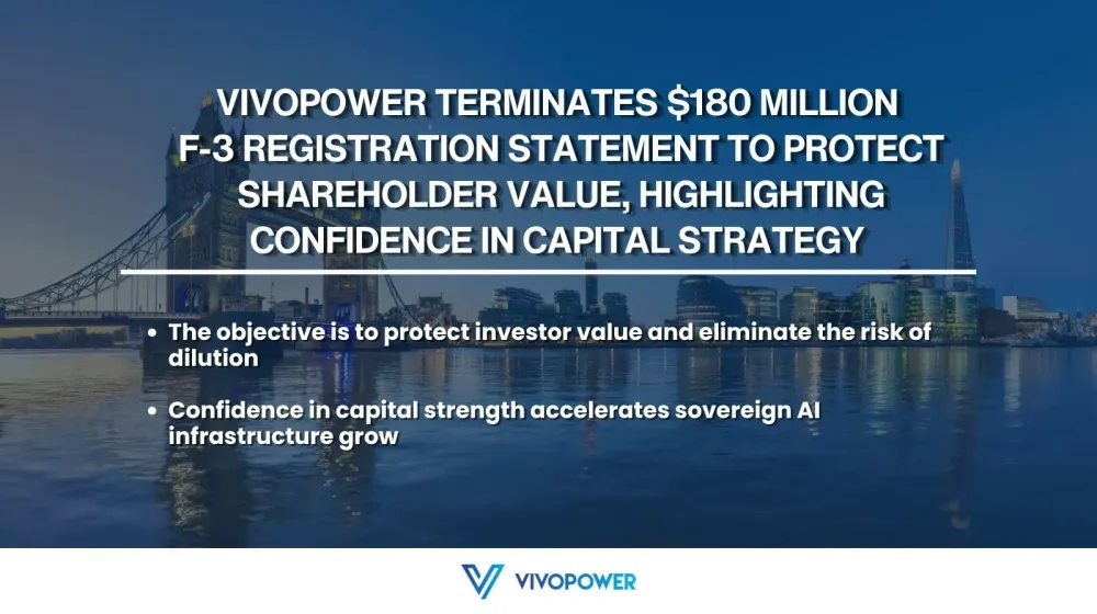VivoPower Terminates $180 Million F-3 Registration Statement