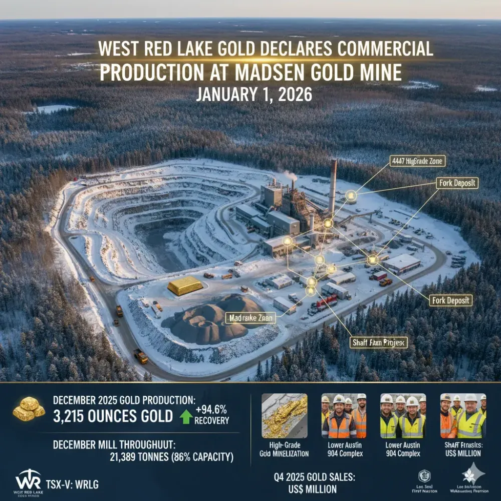 West Red Lake Gold Declares Commercial Production at Madsen Gold Mine
