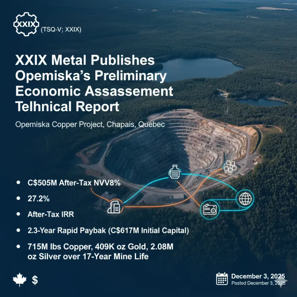 XXIX Metal Publishes Opemiska’s Preliminary Economic Assessment Technical Report