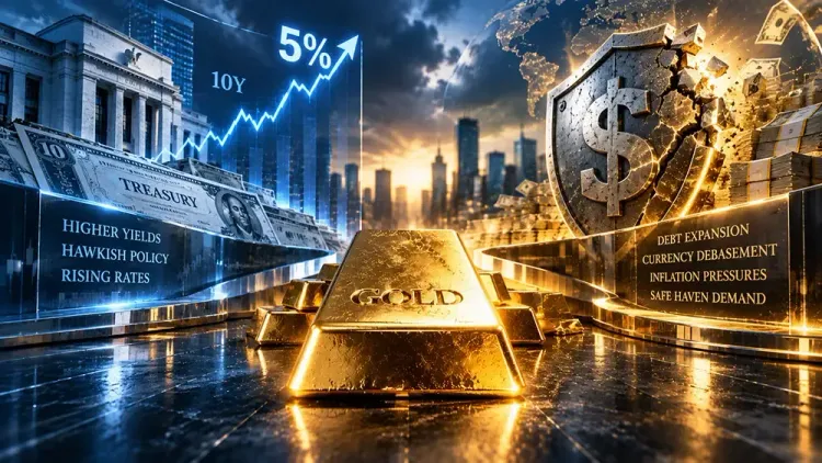 Gold faces rising yield threat as 10-year Treasury approaches 5%, but debasement demand provides support