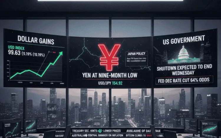 Dollar gains as US government looks to reopen, yen at nine month low